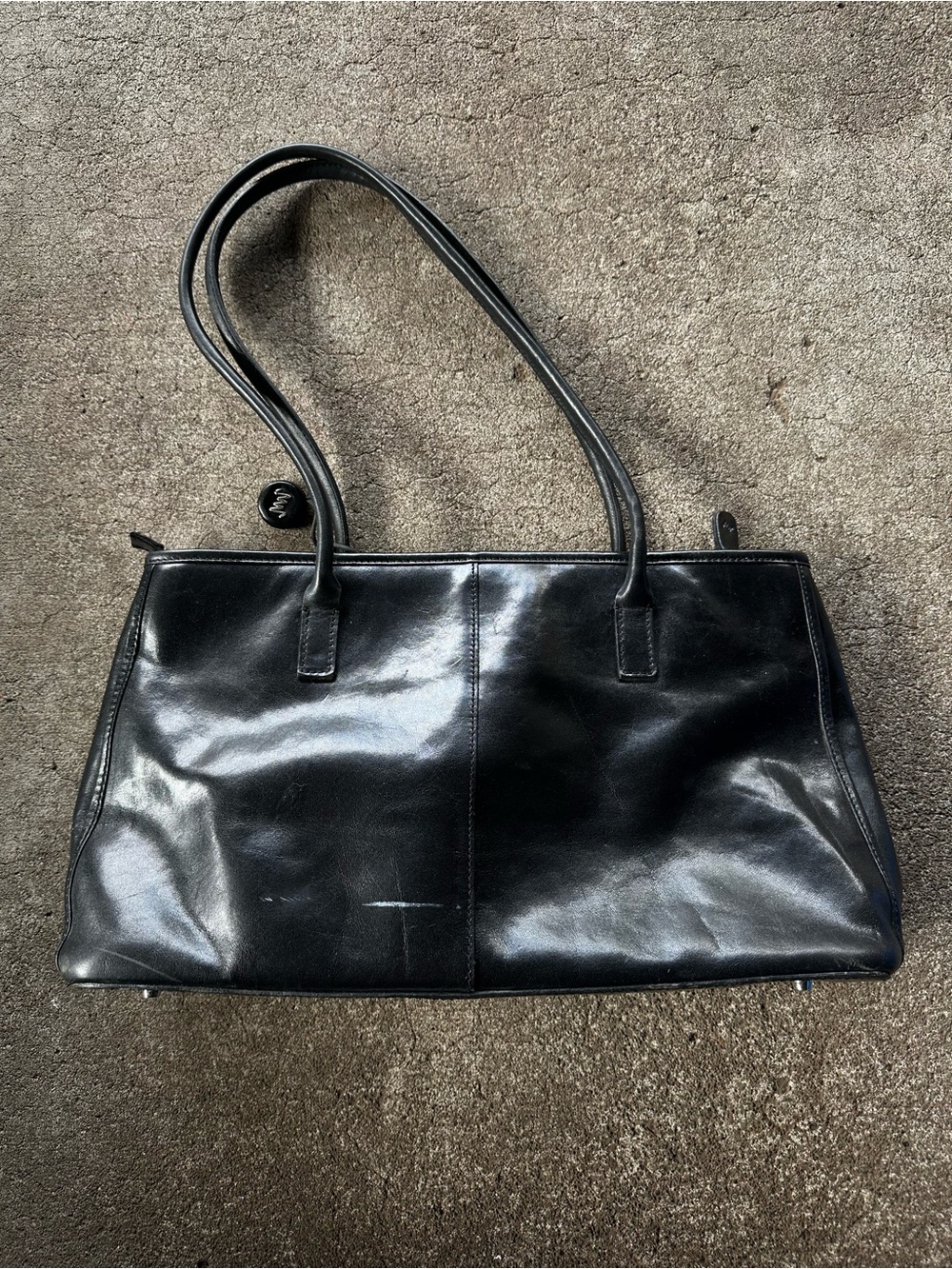 VTG Y2K Monsac Classic Black Leather Tote Bag